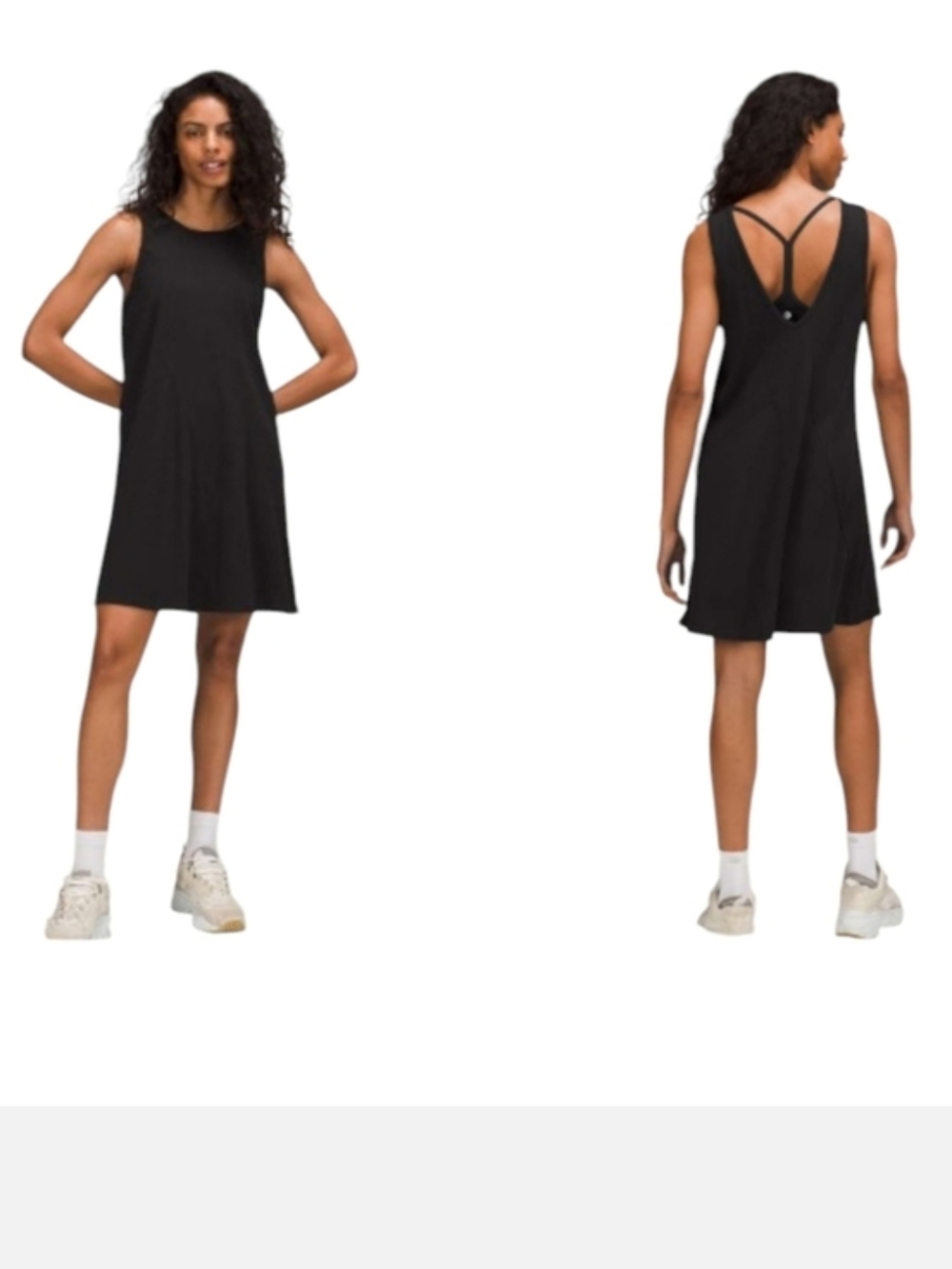 Lululemon Ribbed Modal-Cotton Dress Black Sleeveless V-back High Neck Mini